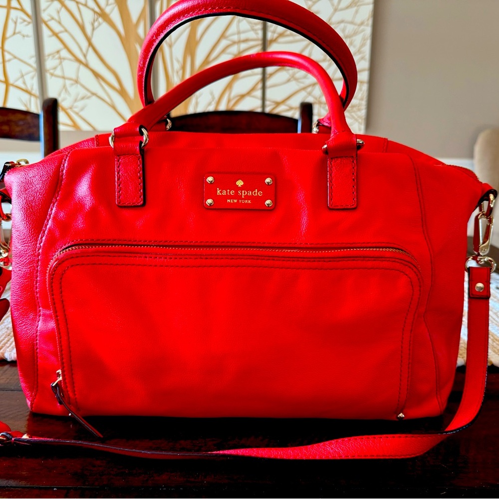 KATE SPADE NEW YORK Large Orange Satchel w/front Zipper Pocket